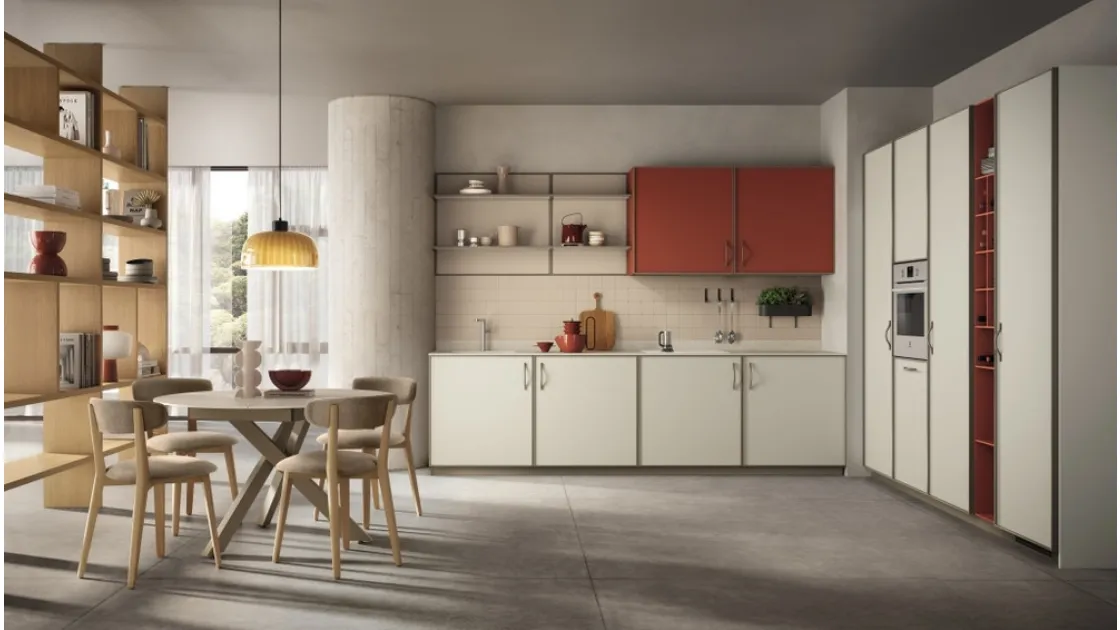 Cucina Moderna Jeometrica 03 in decorativo Bianco Puro e Paprika di Scavolini