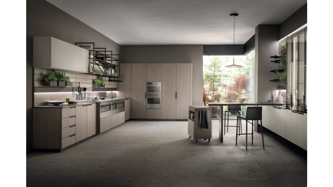 Cucina Moderna Mia 02 in Rovere Gessato e Biomalta Argilla Lima di Scavolini