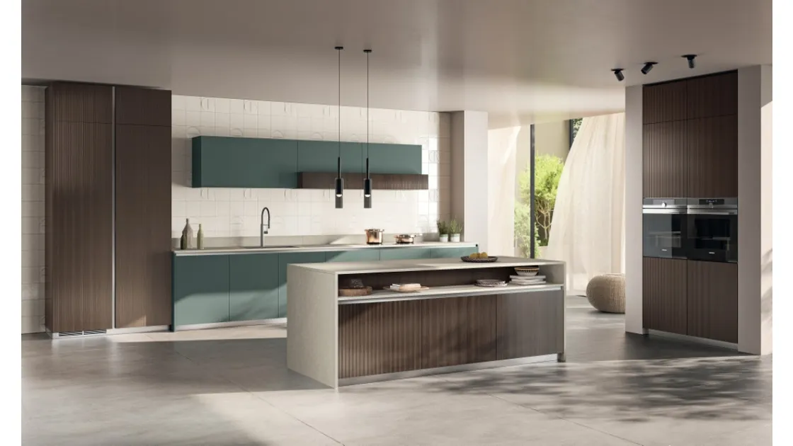 Cucina Moderna Mira 02 in decorativo Lodge e Fenix Verde Comodoro di Scavolini
