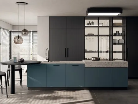 Cucina Moderna con isola Moda 02 in decorativo Quercia e laccato di Scavolini