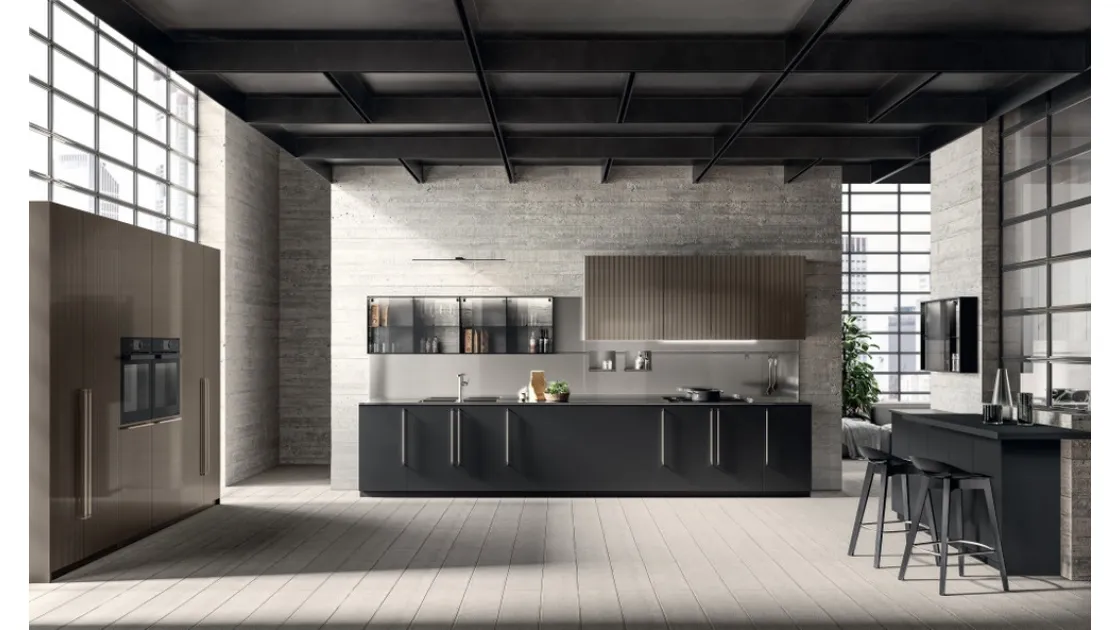 Cucina Moderna Musa 03 in Fenix Nero Ingo e laccato lucido effetto perlato di Scavolini