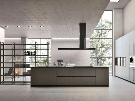 Cucina Moderna con isola Natural 07 in Rovere e laccato di Stosa