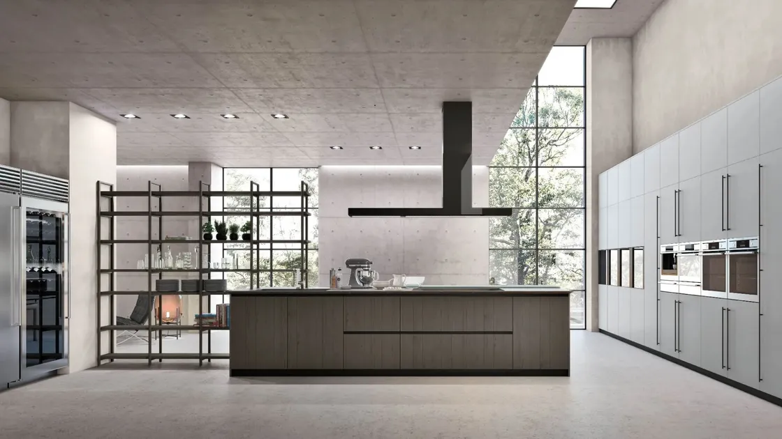 Cucina Moderna con isola Natural 07 in Rovere e laccato di Stosa