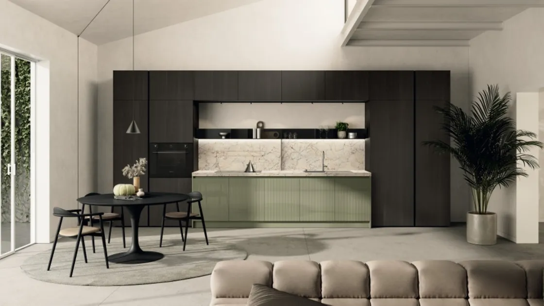 Cucina Moderna lineare Regola 03 in laccato e Rovere di Scavolini