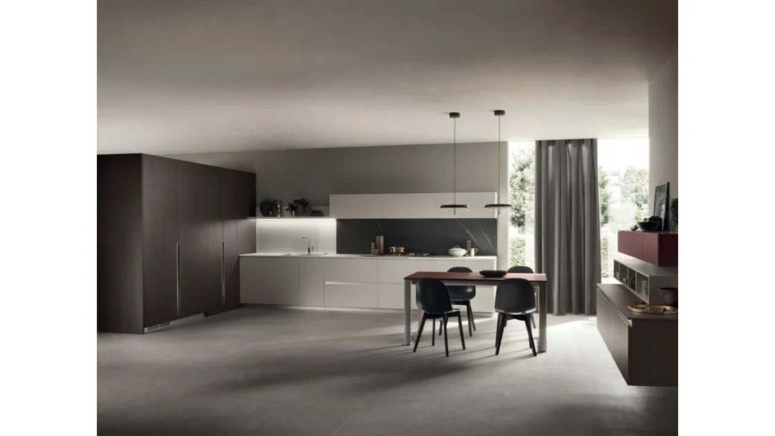 Cucina Moderna DeLinea 08 in laccato Grigio Chiaro e Rovere Grafite di Scavolini
