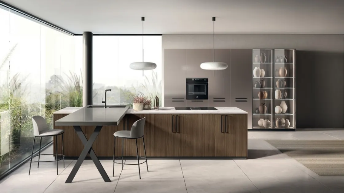 Cucina Moderna con isola e penisola Musa 01 in Rovere Pecan di Scavolini