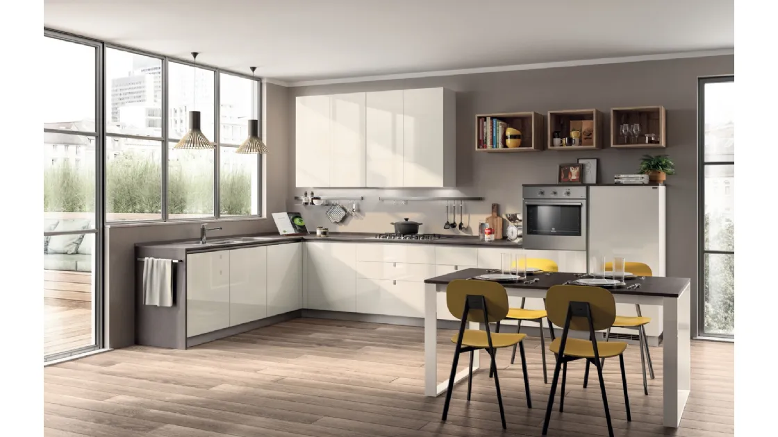 Cucina Moderna angolare Urban & Urban 04 in laccato Bianco lucido di Scavolini