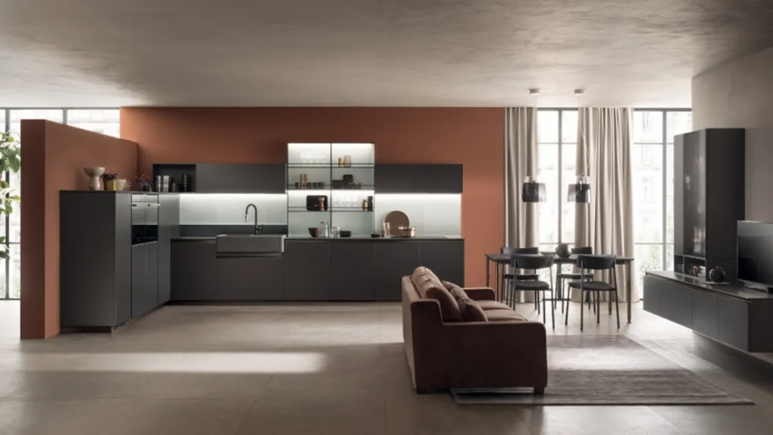 Cucina su misura DeLinea 05 in laccato opaco Grigio Ferro di Scavolini