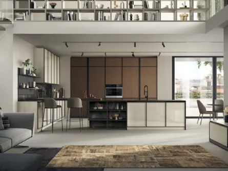 Cucina su misura Jeometrica 01 in vetro lucido Tortora e Rovere di Scavolini