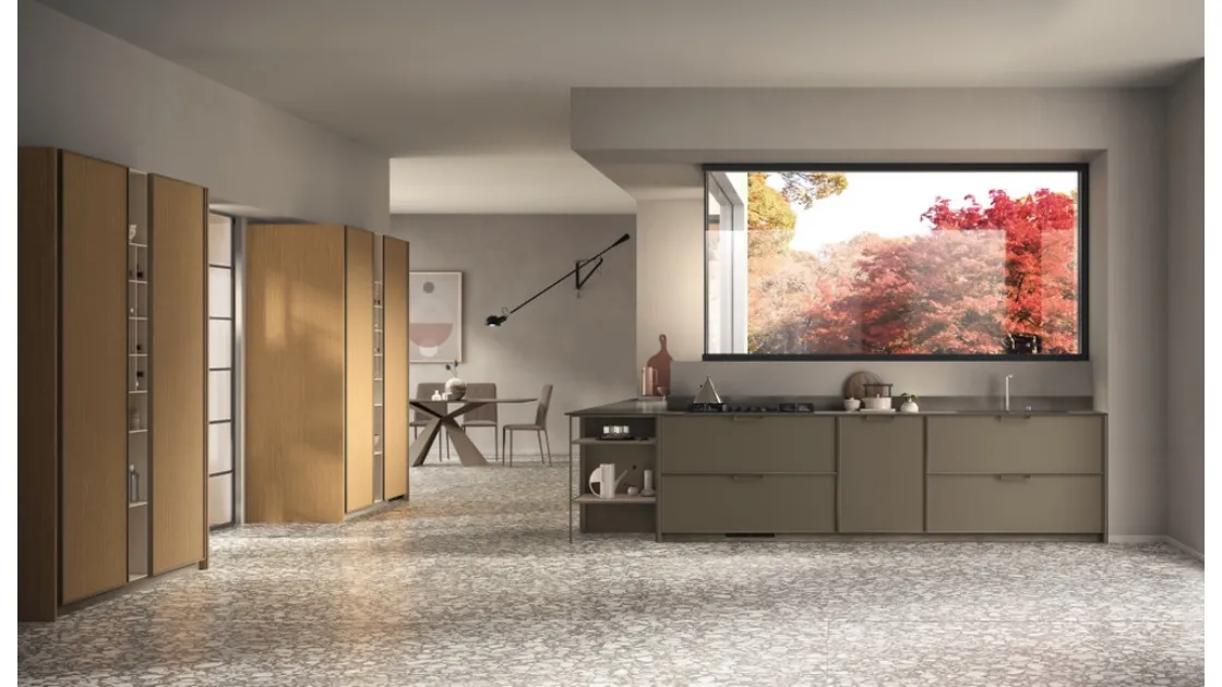 Cucina su misura Jeometrica 05 in laccato Matera e Rovere di Scavolini