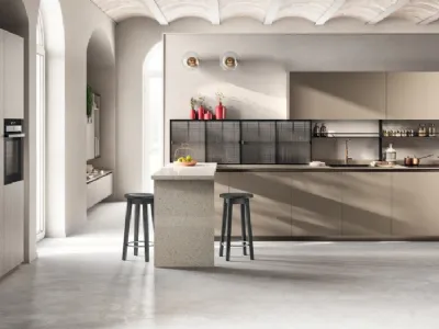 Cucina su misura Libra 04 in laminato Urban Bronze e decorativo Oriental Light di Scavolini