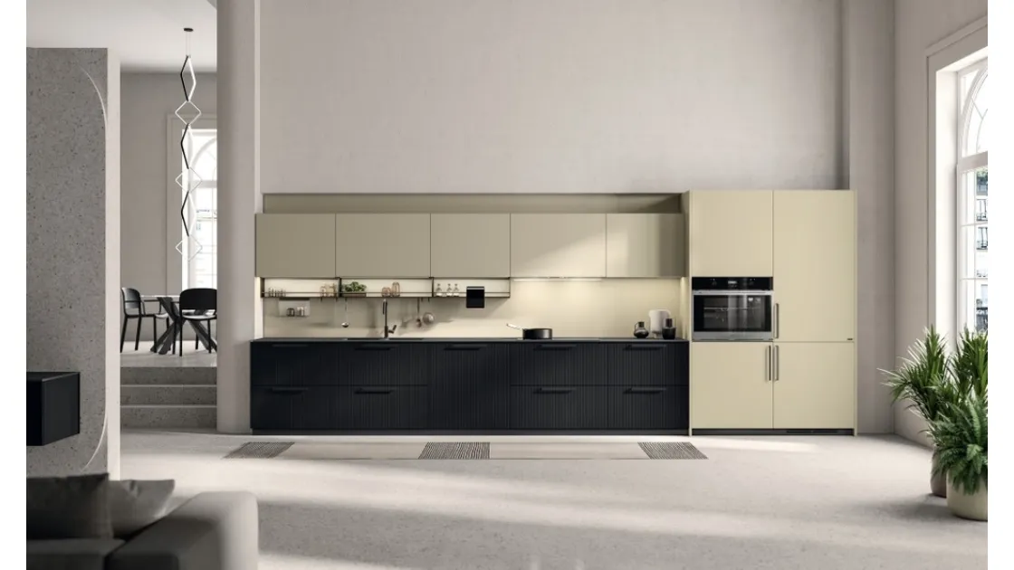 Cucina su misura Musa 04 in Rovere Barry e laminato Urban Gold di Scavolini