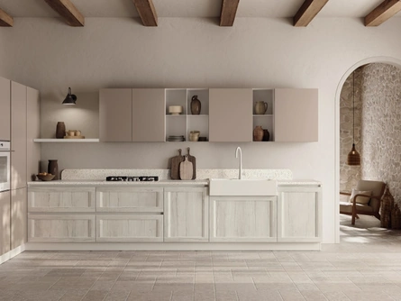 Cucina su misura ad angolo Regola 06 in decorativo Rovere e Pet Limo di Scavolini