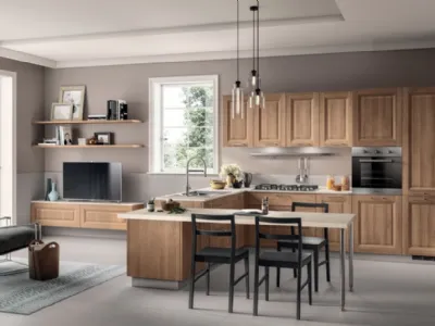 Cucina su misura con penisola Family 01 decorativo Rovere Azteco di Scavolini